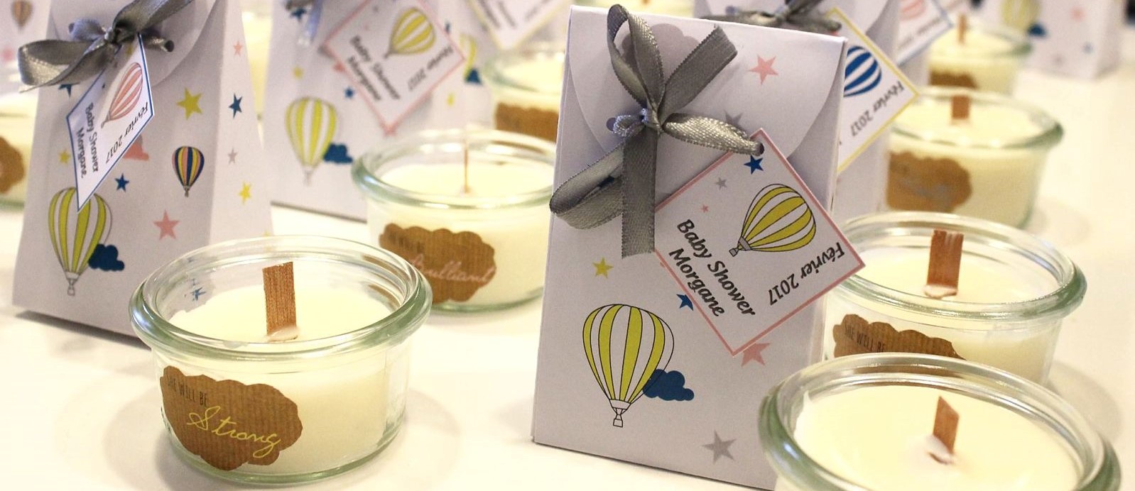 bougies maison cadeaux invités baby shower